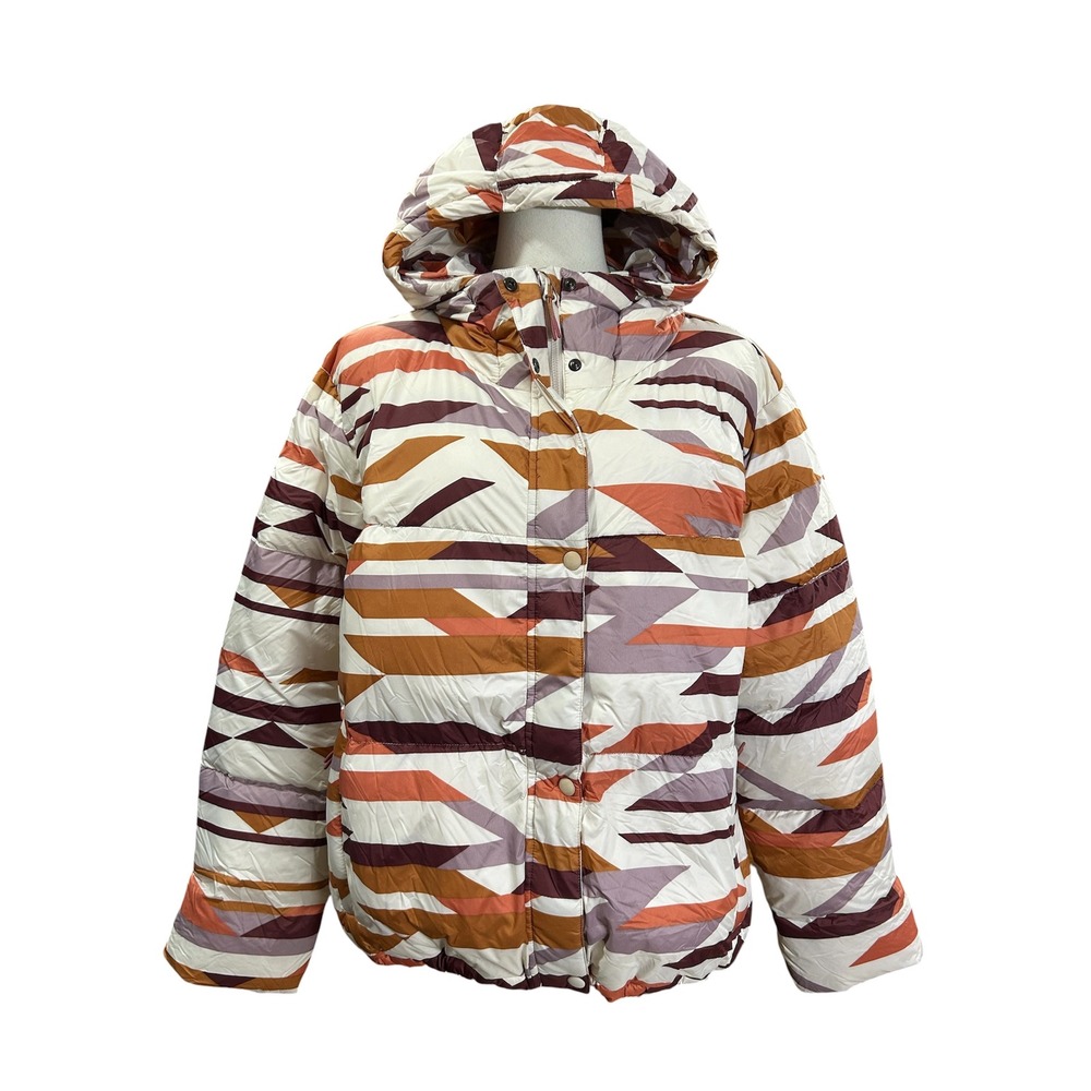 Prana Hellebore Jacket Womens L Rose Hips Geo Down Puffer Hooded 1970041 NEW